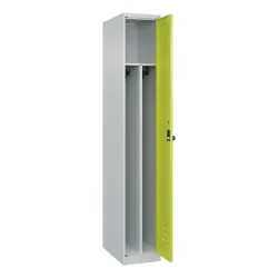 C+P Spind Classic PLUS, 1 Abteil, HxBxT 1.850 x 300 x 500 mm, lichtgrau, clowngrün, für Vorhängeschloss, mit Mitteltrennwand