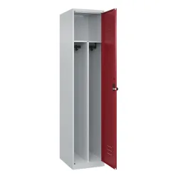 C+P Spind Classic PLUS, 1 Abteil, HxBxT 1.850 x 400 x 500 mm, lichtgrau, rubinrot, für Vorhängeschloss, mit Mitteltrennwand