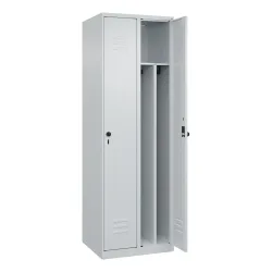 C+P Spind Classic PLUS, 2 Abteile, HxBxT 1.850 x 600 x 500 mm, lichtgrau, lichtgrau, für Vorhängeschloss, mit Mitteltrennwand