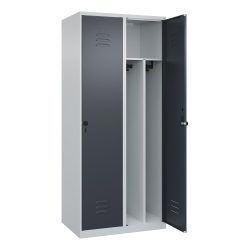 C+P Spind Classic PLUS, 2 Abteile, HxBxT 1.850 x 800 x 500 mm, lichtgrau, anthrazitgrau, für Vorhängeschloss, mit Mitteltrennwand