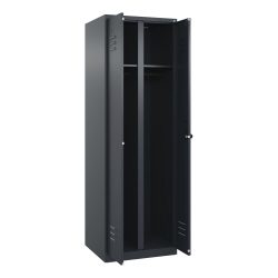 Schwarz-Weiß-Spind Classic PLUS, Trennwand mittig, 1 Abteil, grau, HxB 1850 x 600 mm, mit Bodengleitern, Drehriegel C+P
