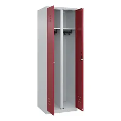 C+P Schwarz-Weiss-Spind Classic PLUS, 2 Abteile, HxBxT 1.850 x 600 x 500 mm, lichtgrau, rubinrot, Zylinderschloss