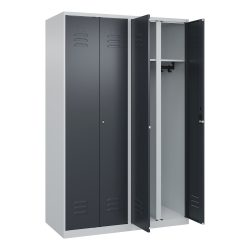 C+P Schwarz-Weiss-Spind Classic PLUS, 4 Abteile, HxBxT 1.850 x 1.200 x 500 mm, lichtgrau, anthrazitgrau, Zylinderschloss