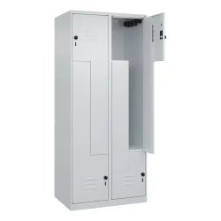 Z-Spind Classic PLUS, 2 Abteile, lichtgrau, B 800 mm, mit Bodengleitern, Drehriegel C+P