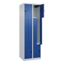 Z-Spind Classic PLUS, 2 Abteile, lichtgrau / enzianblau, B 600 mm, mit Bodengleitern, Drehriegel C+P