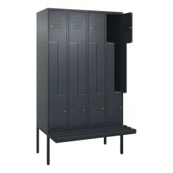 C+P Z-Spind Classic PLUS, 8 Abteile, HxBxT 2.120 x 1.200 x 815 mm, Zylinderschloss, auskragende Bank aus Kunststoff, anthrazitgrau, anthrazitgrau