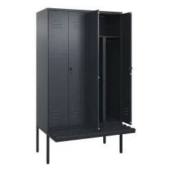 C+P PSA Doppel-Spind Classic PLUS, 4 Abteile, HxBxT 2.120 x 1.200 x 815 mm, für Vorhängeschloss, auskragende Bank aus Kunststoff, anthrazitgrau, anthrazitgrau