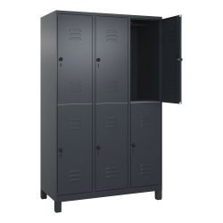 C+P Doppelstock-Spind Classic PLUS, Füsse, 3 Abteile, HxBxT 1.950 x 1.200 x 500 mm, anthrazitgrau, anthrazitgrau, 6 Fächer, für Vorhängeschloss