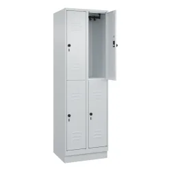 Doppelstock-Spind Classic PLUS, 2 Abteile, lichtgrau, HxB 1950 x 600 mm, mit Bodensockel, Drehriegel C+P