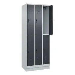 C+P Doppelstock-Spind Classic PLUS, Sockel, 3 Abteile, HxBxT 1.950 x 750 x 500 mm, lichtgrau, anthrazitgrau, 6 Fächer, für Vorhängeschloss
