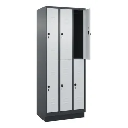 C+P Doppelstock-Spind Classic PLUS, Sockel, 3 Abteile, HxBxT 1.950 x 750 x 500 mm, anthrazitgrau, lichtgrau, 6 Fächer, für Vorhängeschloss