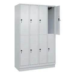 C+P Doppelstock-Spind Classic PLUS, Sockel, 4 Abteile, HxBxT 1.950 x 1.200 x 500 mm, lichtgrau, lichtgrau, 8 Fächer, für Vorhängeschloss