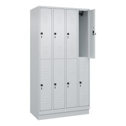C+P Doppelstock-Spind Classic PLUS, Sockel, 4 Abteile, HxBxT 1.950 x 1.000 x 500 mm, lichtgrau, lichtgrau, 8 Fächer, für Vorhängeschloss