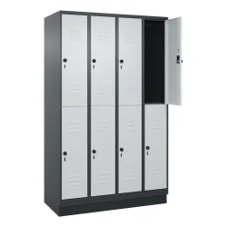 C+P Doppelstock-Spind Classic PLUS, Sockel, 4 Abteile, HxBxT 1.950 x 1.200 x 500 mm, anthrazitgrau, lichtgrau, 8 Fächer, für Vorhängeschloss