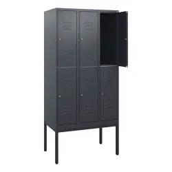 C+P Doppelstock-Spind Classic PLUS, Gestell, 3 Abteile, HxBxT 1.950 x 900 x 500 mm, anthrazitgrau, anthrazitgrau, Zylinderschloss, 6 Fächer