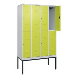 C+P Doppelstock-Spind Classic PLUS, Gestell, 4 Abteile, HxBxT 2.120 x 1.200 x 500 mm, lichtgrau, clowngrün, Zylinderschloss, 8 Fächer
