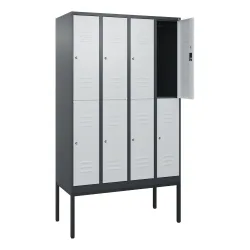 C+P Doppelstock-Spind Classic PLUS, Gestell, 4 Abteile, HxBxT 2.120 x 1.200 x 500 mm, anthrazitgrau, lichtgrau, Zylinderschloss, 8 Fächer