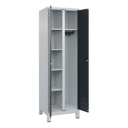 C+P Mehrzweck-Putzmittelschrank Classic PLUS, Füsse, 2 Abteile, HxBxT 1.950 x 600 x 500 mm, lichtgrau, anthrazitgrau, für Vorhängeschloss