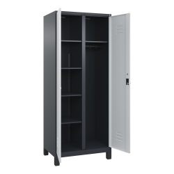 C+P Mehrzweck-Putzmittelschrank Classic PLUS, Füsse, 2 Abteile, HxBxT 1.950 x 800 x 500 mm, anthrazitgrau, lichtgrau, für Vorhängeschloss