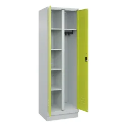 C+P Mehrzweck-Putzmittelschrank Classic PLUS, Sockel, 2 Abteile, HxBxT 1.950 x 600 x 500 mm, lichtgrau, clowngrün, für Vorhängeschloss