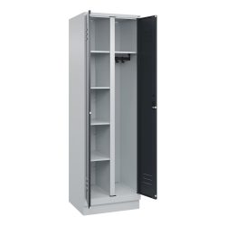 C+P Mehrzweck-Putzmittelschrank Classic PLUS, Sockel, 2 Abteile, HxBxT 1.950 x 600 x 500 mm, lichtgrau, anthrazitgrau, Zylinderschloss