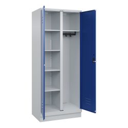 C+P Mehrzweck-Putzmittelschrank Classic PLUS, Sockel, 2 Abteile, HxBxT 1.950 x 800 x 500 mm, lichtgrau, enzianblau, für Vorhängeschloss