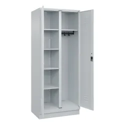 Putzmittelspind Classic PLUS, 1 Abteil, Trennwand mittig, lichtgrau, B 800 mm, mit Bodensockel, Zylinderschloss C+P