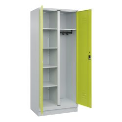 C+P Mehrzweck-Putzmittelschrank Classic PLUS, Sockel, 2 Abteile, HxBxT 1.950 x 800 x 500 mm, lichtgrau, clowngrün, Zylinderschloss