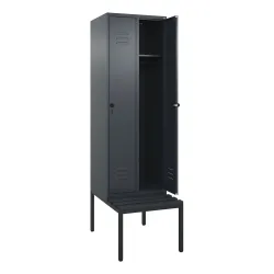 C+P Spind Classic PLUS, 2 Abteile, HxBxT 2.120 x 600 x 815 mm, für Vorhängeschloss, untergebaute Bank aus Kunststoff, anthrazitgrau, anthrazitgrau