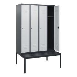 C+P Spind Classic PLUS, 4 Abteile, HxBxT 1.950 x 1.200 x 815 mm, Zylinderschloss, untergebaute Bank aus Kunststoff, anthrazitgrau, lichtgrau