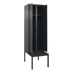 C+P Schwarz-Weiss-Spind Classic PLUS, 2 Abteile, HxBxT 2.120 x 600 x 815 mm, Zylinderschloss, untergebaute Bank aus Kunststoff, anthrazitgrau, anthrazitgrau