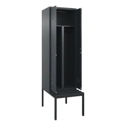 C+P PSA Doppel-Spind Classic PLUS, 2 Abteile, HxBxT 2.120 x 600 x 815 mm, Zylinderschloss, untergebaute Bank aus Kunststoff, anthrazitgrau, anthrazitgrau