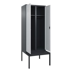 C+P Schwarz-Weiss-Spind Classic PLUS, 2 Abteile, HxBxT 2.120 x 800 x 815 mm, Zylinderschloss, untergebaute Bank aus Kunststoff, anthrazitgrau, lichtgrau