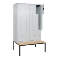 C+P Z-Spind Classic PLUS, 8 Abteile, HxBxT 2.120 x 1.200 x 815 mm, Zylinderschloss, untergebaute Bank aus Buche, lichtgrau, lichtgrau
