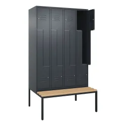 C+P Z-Spind Classic PLUS, 8 Abteile, HxBxT 2.120 x 1.200 x 815 mm, Zylinderschloss, untergebaute Bank aus Buche, anthrazitgrau, anthrazitgrau