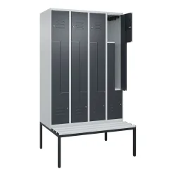 C+P Z-Spind Classic PLUS, 8 Abteile, HxBxT 2.120 x 1.200 x 815 mm, Zylinderschloss, untergebaute Bank aus Kunststoff, lichtgrau, anthrazitgrau