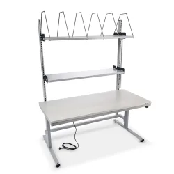 HEMMDAL Elektrisch höhenverstellbarer Packtisch ERGO 2, mit Aufbau, Tragfähigkeit 200 kg, HxBxT 720-1.220 x 2.000 x 750 mm