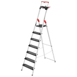 Hailo, Hailo L100 TOPLINE 8050-707 Aluminium Stufen-Stehleiter inkl. Werkzeugablage Arbeitshöhe (max.): 3.5 m Silber, Schwarz,