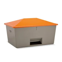 CEMO Streugutbehälter mit Entnahmeöffnung, grau/orange, 2.200 Liter