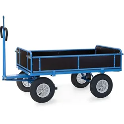 fetra® Handpritschenwagen mit Vollgummirädern, Zugöse und 3 abklappbaren Wänden, HxBxL 1.190 x 1.025 x 2.360 mm, Tragkraft 1.250 kg