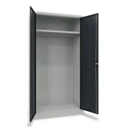 PAVOY Flügeltürenschrank mit pulverbeschichtetem Hutboden und Kleiderstange, HxBxT 1950 x 1000 x 500 mm, lichtgrau/anthrazitgrau