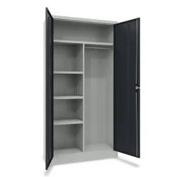 PAVOY Flügeltürenschrank mit Hutboden, Trennwand, verzinkten Fachböden und Kleiderstange, HxBxT 1950 x 1000 x 600 mm, lichtgrau/anthrazitgrau