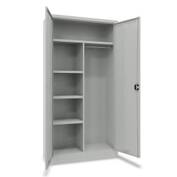 PAVOY Flügeltürenschrank mit Hutboden, Trennwand, pulverbeschichteten Fachböden und Kleiderstange, HxBxT 1950 x 1000 x 400 mm, lichtgrau/lichtgrau