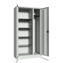 PAVOY Putzmittelschrank mit Trennwand, verzinkten Fachböden und Kleiderstange, HxBxT 1950 x 1000 x 600 mm, lichtgrau/lichtgrau
