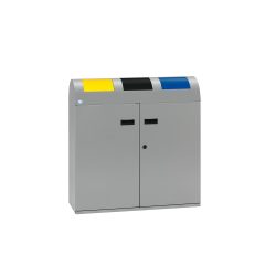 VAR® Wertstoffsammler WSS 75, mit 3 Innenbehältern und selbstschliessenden Einwurfklappen, mit rundem Kopfteil, silber