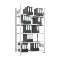 META Aktenregal GF, doppelseitig, ohne Abdeckboden, FL 80 kg, verzinkt, HxBxT 1.850 x 750 x 600 mm