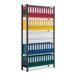 SCHULTE Aktenregal GF, einseitig, mit Endanschlägen, FL 85 kg, schwarz, HxBxT 2.300 x 750 x 300 mm