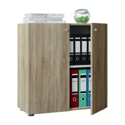 Flügeltürenschrank, aus Holz, 2 OH, Griffknöpfe, höhenverstellbarer Fachboden, B 700 x T 400 x H 740 mm, Sonoma Eiche