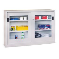 PAVOY Schiebetürenschrank mit Sichtfenstern, 2 Fachböden, HxBxT 1.000 x 1.000 x 400 mm, reinweiss, reinweiss