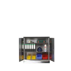Reinsch Beistellschrank aus Edelstahl, 2-flügelig, 2 Einlegeböden, HxBxT, 1.050 x 1.000 x 400 mm, Sockel